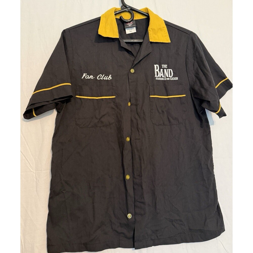 Hilton Bowling Retro Button-Front Work Shirt Fan Club Black/Yellow Polyester S